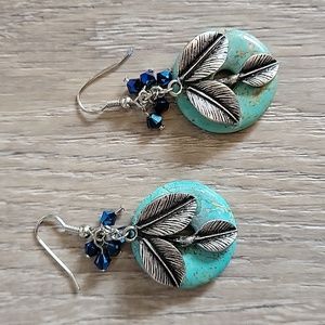 Turquoise and silver leaves earrings